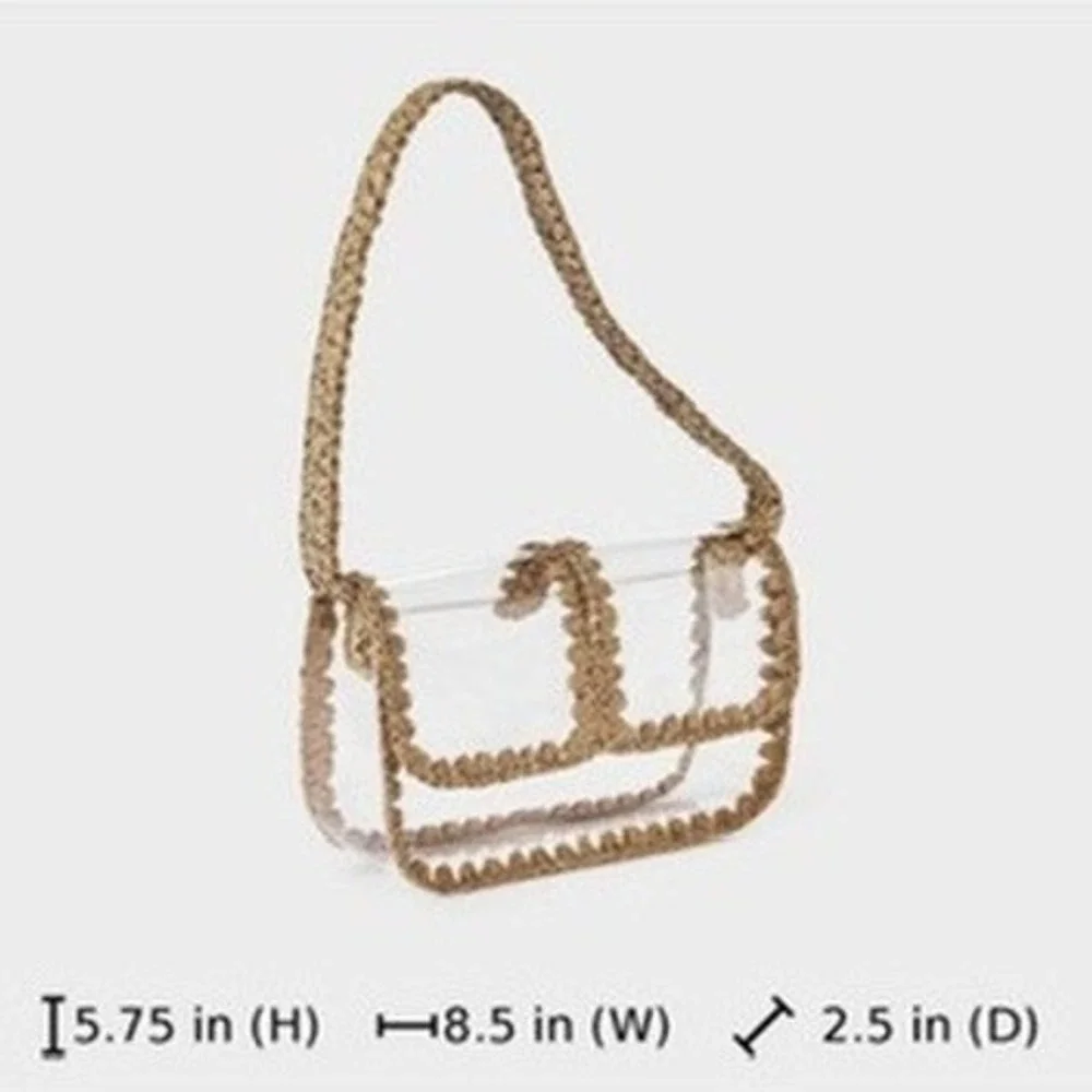 Universal Thread Clear Shoulder Bag Womens Small Tan Straw Trim NEW